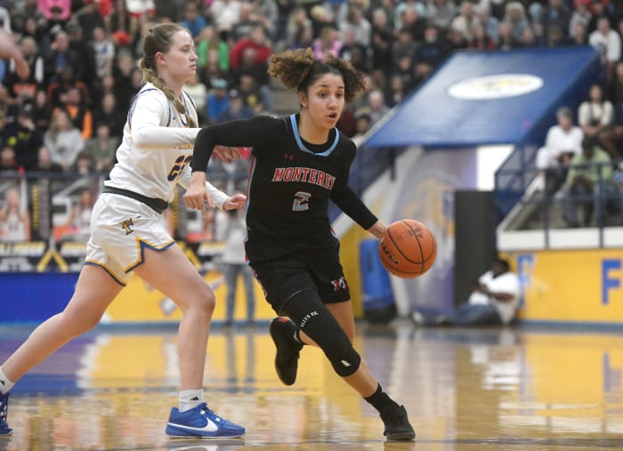 Aaliyah Chavez dribbles the ball during the Caprock Classic championship on Dec. 30 at Tiger Pit in Wolfforth.